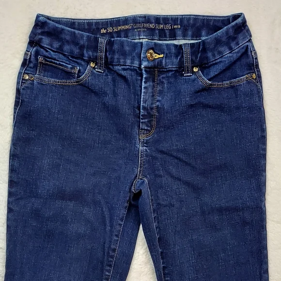 Chico's So Slimming Girlfriend Slim Leg Mid Rise Dark Blue Jeans Size 00R (2) - Picture 3 of 13